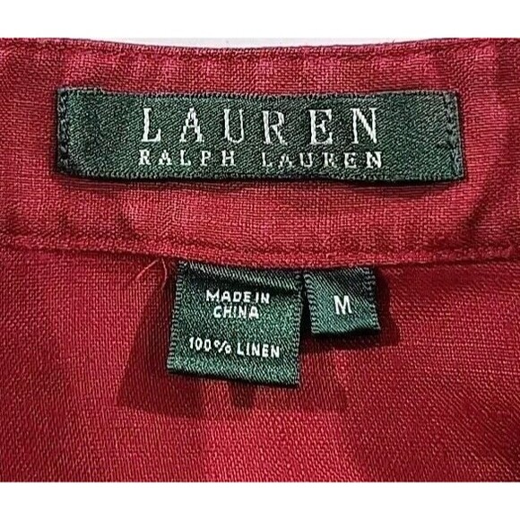 Lauren Ralph Lauren Henley Tunic Top 100% Linen Red Fabric Buttons Size Medium - Picture 4 of 14